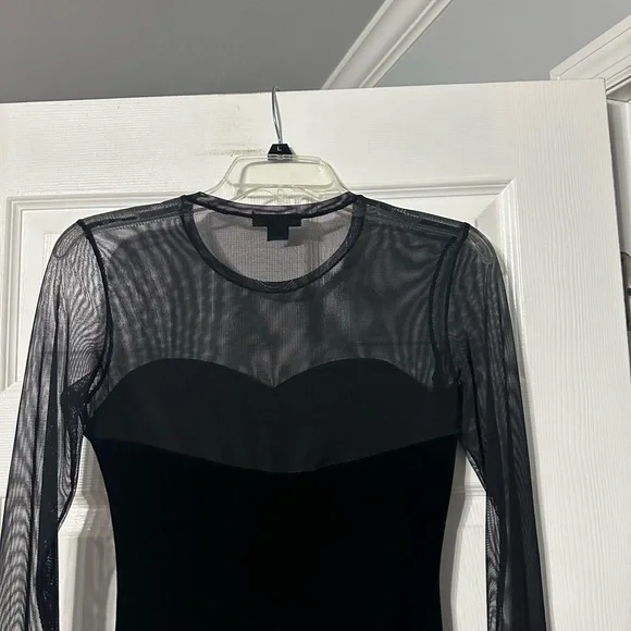 Aqua Black Velvet Party/Cocktail Dress with Sheer Sleeves - Picture 9 of 13